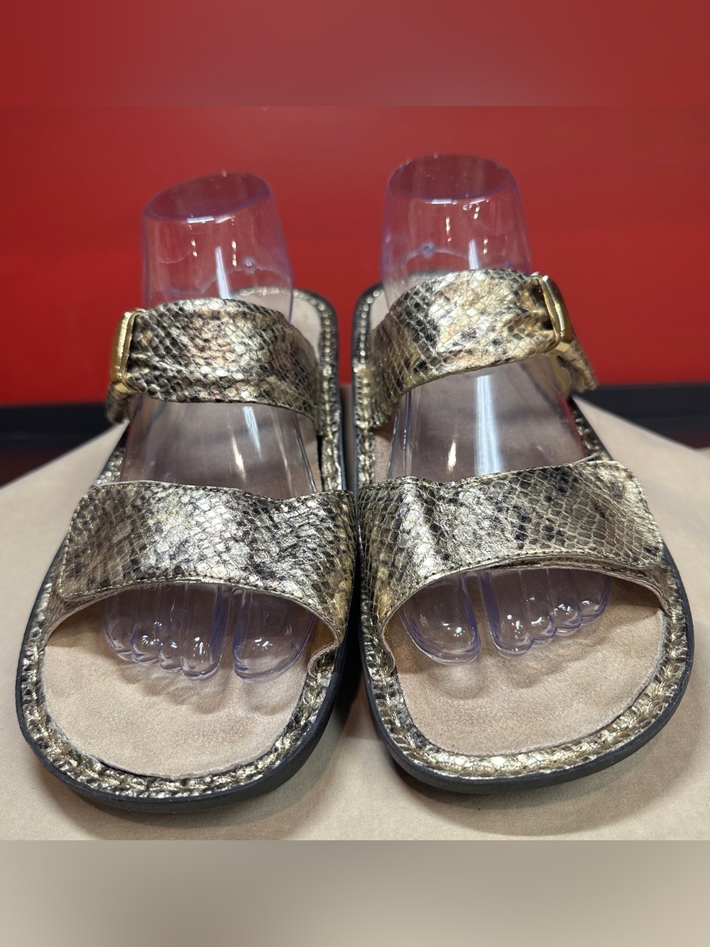 Alegria Gold Snake Skin Print Leather Platform Sandals Women’s Size 10.5/11